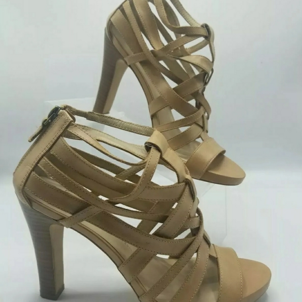 Franco Sarto 10 M Tan Leather Strappy Heels